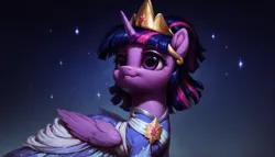 Size: 1344x768 | Tagged: safe, ai content, derpibooru import, machine learning generated, prompter:cypher, twilight sparkle, twilight sparkle (alicorn), alicorn, unicorn, the last problem, clothes, coronation dress, dress, horn, image, png, second coronation dress