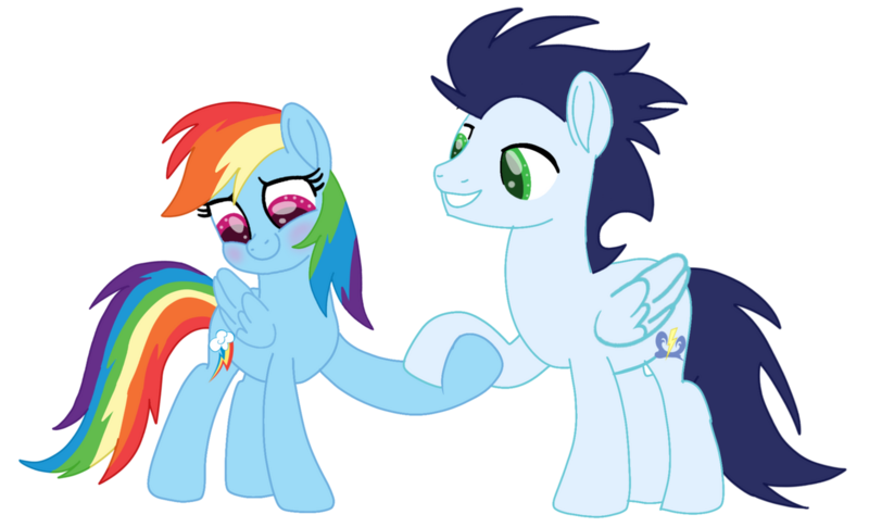 Size: 1280x776 | Tagged: safe, artist:soarindasher10, derpibooru import, rainbow dash, soarin', pegasus, pony, blushing, female, holding hooves, image, male, mare, movie accurate, png, shipping, simple background, smiling, soarindash, stallion, straight, transparent background