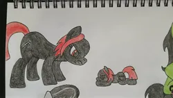 Size: 2040x1148 | Tagged: safe, artist:toastymares, ponerpics import, oc, oc:zippers, unofficial characters only, earth pony, pony, angry, bald, female, glare, image, jpeg, mare, plushie, solo focus, traditional art