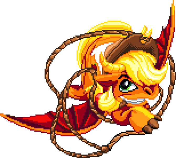 Size: 1078x966 | Tagged: safe, artist:dragonm97, derpibooru import, applejack, dragon, g4, digital art, dragoness, dragonified, female, image, manepxls, mouth hold, pixel art, png, pxls.space, rope, simple background, solo, species swap, spread wings, transparent background, wings