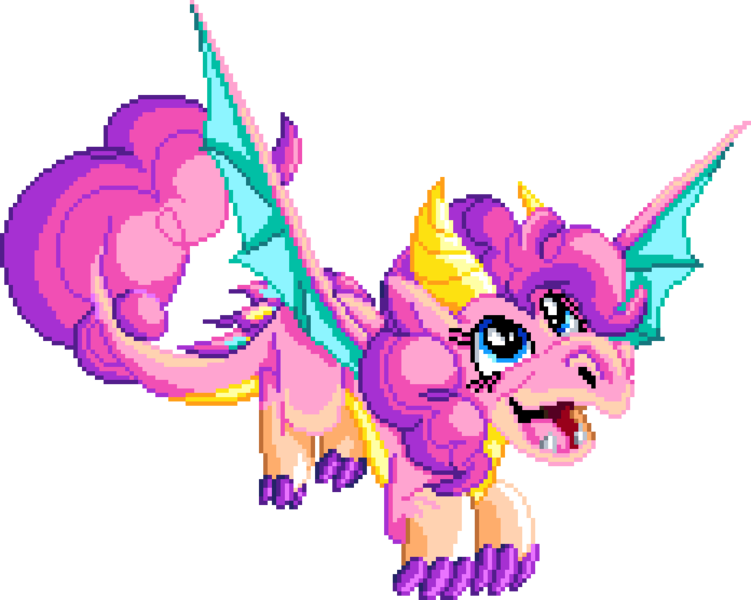 Size: 1044x834 | Tagged: safe, artist:dragonm97, derpibooru import, pinkie pie, dragon, g4, digital art, dragoness, dragonified, female, image, manepxls, open mouth, pixel art, png, pxls.space, simple background, solo, species swap, spread wings, transparent background, wings