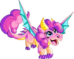 Size: 1044x834 | Tagged: safe, artist:dragonm97, derpibooru import, pinkie pie, dragon, g4, digital art, dragoness, dragonified, female, image, manepxls, open mouth, pixel art, png, pxls.space, simple background, solo, species swap, spread wings, transparent background, wings