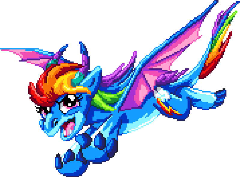 Size: 1074x792 | Tagged: safe, artist:dragonm97, derpibooru import, rainbow dash, dragon, g4, digital art, dragoness, dragonified, female, image, manepxls, open mouth, pixel art, png, pxls.space, simple background, solo, species swap, spread wings, transparent background, wings