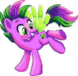 Size: 1016x984 | Tagged: safe, artist:anthony conley, artist:dragonm97, derpibooru import, spike, ponified, pegasus, pony, g4, digital art, image, male, manepxls, my little pony. poni nimeltä spike, pixel art, png, ponified spike, pxls.space, simple background, smiling, solo, species swap, spread wings, transparent background, wings