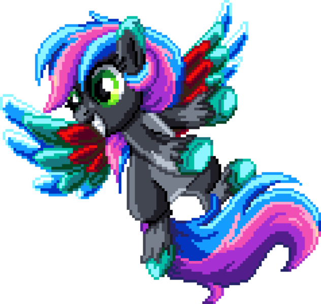 Size: 1071x1017 | Tagged: safe, artist:dragonm97, derpibooru import, oc, oc:night flare, ponified, unofficial characters only, pegasus, pony, digital art, female, image, manepxls, mare, pixel art, png, pxls.space, simple background, smiling, solo, spread wings, transparent background, wings