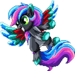 Size: 1071x1017 | Tagged: safe, artist:dragonm97, derpibooru import, oc, oc:night flare, ponified, unofficial characters only, pegasus, pony, digital art, female, image, manepxls, mare, pixel art, png, pxls.space, simple background, smiling, solo, spread wings, transparent background, wings