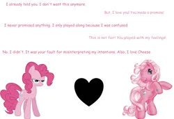 Size: 1964x1342 | Tagged: safe, derpibooru import, pinkie pie, pinkie pie (g3), g3, g4, angry, breakup, comic sans, heart, image, pinkie pie is not amused, png, simple background, unamused, white background