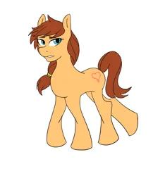 Size: 2896x3092 | Tagged: safe, artist:sebassuper19, ivy, earth pony, pony, awkward smile, brown mane, brown tail, cutie mark, ears up, female, hair tie, heart cutiemark, image, light orange coat, looking at you, mare, png, simple background, smiling, turquoise eyes, white background