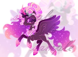 Size: 4144x3064 | Tagged: safe, artist:anno酱w, derpibooru import, oc, unofficial characters only, alicorn, pony, adoptable, adopted offspring, base used, crown, crystal, ethereal hair, ethereal mane, ethereal tail, hoof shoes, horn, image, jewelry, offspring, parent:king sombra, parent:princess cadance, parents:somdance, png, regalia, running, solo, spread wings, tail, watermark, wings, zoom layer