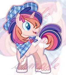 Size: 3216x3656 | Tagged: safe, artist:anno酱w, derpibooru import, oc, unofficial characters only, pony, unicorn, adoptable, badge, base used, colt, cowboy hat, foal, freckles, hat, hoof fluff, horn, image, looking back, magical gay spawn, magical lesbian spawn, male, neckerchief, offspring, outline, parent:big macintosh, parent:shining armor, parents:shiningmac, png, raised hoof, smiling, solo, watermark, zoom layer