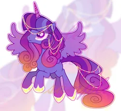 Size: 2030x1860 | Tagged: safe, artist:anno酱w, derpibooru import, oc, unofficial characters only, alicorn, adoptable, base used, blank flank, flying, hoof shoes, horn, image, jewelry, magical lesbian spawn, offspring, outline, parent:princess cadance, parent:twilight sparkle, png, princess, raised hoof, simple background, solo, spread wings, watermark, white background, wings, zoom layer