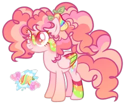 Size: 2658x2232 | Tagged: safe, artist:anno酱w, derpibooru import, oc, unofficial characters only, pegasus, pony, adoptable, base used, cutie mark, facial markings, food, image, magical lesbian spawn, offspring, parent:pear butter, parent:pinkie pie, parent:rainbow dash, pear, png, ponytail, rainbow, simple background, solo, transparent background, wings