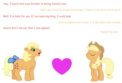 Size: 2030x1392 | Tagged: safe, derpibooru import, applejack, g1, g4, comic sans, heart, image, png, shipping, simple background, white background