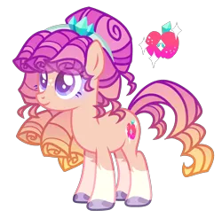 Size: 2344x2304 | Tagged: safe, artist:anno酱w, derpibooru import, oc, unofficial characters only, earth pony, pony, adoptable, apple, base used, body markings, cutie mark, eyelashes, eyeshadow, food, freckles, gem, gemstones, hair bun, hairband, headband, image, magical lesbian spawn, makeup, offspring, parent:applejack, parent:rarity, parents:rarijack, png, simple background, solo, transparent background