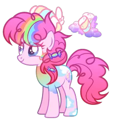 Size: 1965x2124 | Tagged: safe, artist:anno酱w, derpibooru import, oc, unofficial characters only, earth pony, pony, adoptable, base used, body markings, candy, cloud, cutie mark, eyelashes, eyeshadow, facial markings, food, hat, image, magical lesbian spawn, makeup, marshmallow, offspring, parent:pinkie pie, parent:rainbow dash, png, rainbow, simple background, small wings, smiling, solo, transparent background, wings