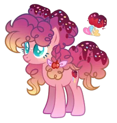 Size: 2308x2424 | Tagged: safe, artist:anno酱w, derpibooru import, oc, unofficial characters only, earth pony, pony, adoptable, apple, base used, bow, bowtie, caramel apple (food), cutie mark, food, freckles, hair bun, image, magical lesbian spawn, offspring, parent:applejack, parent:pinkie pie, pigtails, png, simple background, solo, sprinkles, transparent background