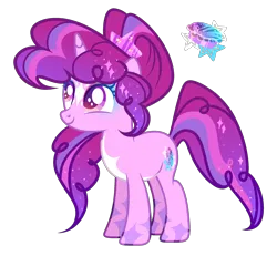 Size: 2236x2064 | Tagged: safe, artist:anno酱w, derpibooru import, oc, unofficial characters only, pony, unicorn, adoptable, base used, body markings, cutie mark, ethereal mane, eyelashes, eyeshadow, facial markings, hairband, horn, image, magical lesbian spawn, makeup, offspring, parent:pinkie pie, parent:twilight sparkle, png, ponytail, simple background, smiling, solo, starry hair, starry mane, stars, transparent background