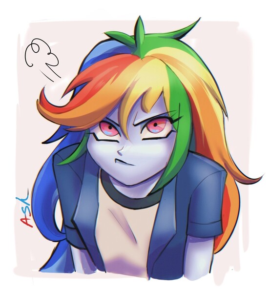 Size: 1795x1947 | Tagged: safe, artist:k_lash147, derpibooru import, rainbow dash, human, equestria girls, g4, clothes, framed picture, humanized, image, jpeg, long hair, looking at you, multicolored hair, rainbow hair