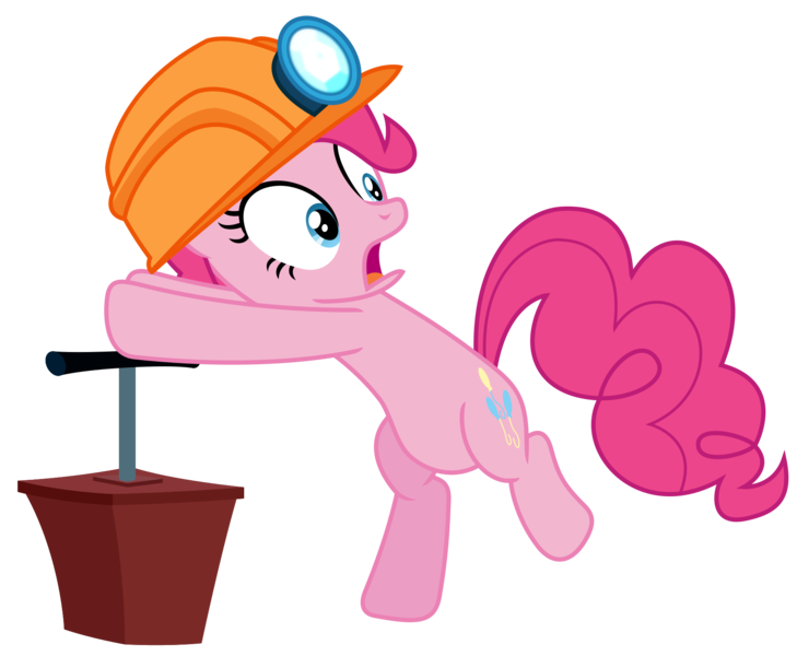 Size: 1822x1500 | Tagged: safe, artist:sketchmcreations, derpibooru import, pinkie pie, earth pony, pony, g4, rock solid friendship, season 7, bipedal, bipedal leaning, clothes, detonator, female, frown, hard hat, hat, helmet, image, leaning, mare, my little pony, open mouth, png, simple background, transparent background, vector