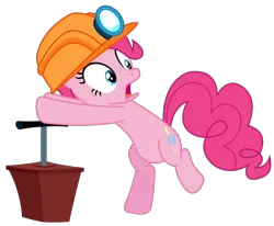 Size: 1822x1500 | Tagged: safe, artist:sketchmcreations, derpibooru import, pinkie pie, earth pony, pony, g4, rock solid friendship, season 7, bipedal, bipedal leaning, clothes, detonator, female, frown, hard hat, hat, helmet, image, leaning, mare, my little pony, open mouth, png, simple background, transparent background, vector