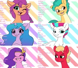 Size: 1101x951 | Tagged: safe, artist:tamers12345, derpibooru import, hitch trailblazer, izzy moonbow, pipp petals, sprout cloverleaf, sunny starscout, zipp storm, g5, end credits, image, mane five, png, sprout joins the mane five