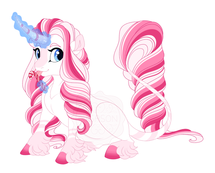 Size: 4600x3700 | Tagged: safe, artist:gigason, derpibooru import, oc, oc:candycane crystal, pony, unicorn, absurd resolution, candy, candy cane, female, food, horn, image, licking, magic, magical lesbian spawn, mare, offspring, parent:cup cake, parent:princess platinum, png, simple background, solo, tongue out, transparent background