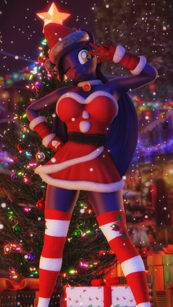 Size: 2160x3840 | Tagged: safe, artist:artempredator, ponerpics import, oc, oc:grape wine, unofficial characters only, anthro, bat pony, 3d, bat pony oc, bat wings, christmas, christmas sweater, clothes, female, gloves, holiday, image, jpeg, one eye closed, sweater, wings