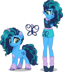 Size: 3504x4000 | Tagged: safe, artist:orin331, derpibooru import, human, pony, unicorn, equestria girls, g4, g5, clothes, coat markings, cornrows, equestria girls-ified, fake cutie mark, female, frown, g5 to equestria girls, g5 to g4, generation leap, horn, human ponidox, humanized, image, mare, misty brightdawn, movie accurate, png, self paradox, self ponidox, simple background, skirt, socks (coat marking), transparent background, unshorn fetlocks