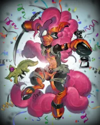 Size: 2680x3350 | Tagged: safe, derpibooru import, pinkie pie, earth pony, pony, g4, clothes, cosplay, costume, deadpool, image, marvel, original art, pinkiepool, png, solo