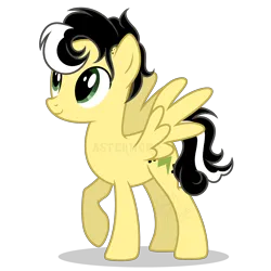 Size: 3840x3840 | Tagged: safe, artist:astermorii, derpibooru import, oc, oc:alice azalea, unofficial characters only, pegasus, pony, g4, green eyes, image, looking up, pegasus oc, png, raised hoof, render, show accurate, simple background, skunk stripe, smiling, spread wings, transparent background, wings