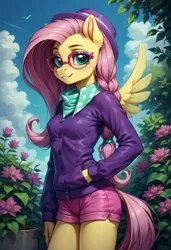 Size: 832x1216 | Tagged: safe, ai content, derpibooru import, machine learning generated, prompter:cypher, fluttershy, anthro, pegasus, g4, image, jpeg, solo