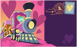 Size: 844x520 | Tagged: safe, derpibooru import, friendship express, image, locomotive, my little pony: celebration, png, postcard, stamp, steam locomotive, text, train