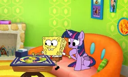 Size: 992x601 | Tagged: safe, artist:abjudisch2002, derpibooru import, twilight sparkle, twilight sparkle (alicorn), alicorn, g4, board game, crossover, image, jpeg, spongebob squarepants, spongebob squarepants (character)