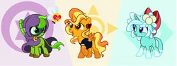 Size: 2048x772 | Tagged: safe, artist:sfamypony, derpibooru import, ponified, original species, plant pony, pony, unicorn, female, filly, foal, green shadow, green shadow (plants vs zombies), horn, image, jpeg, mistletoe (pvz), plant, plants vs zombies, solar flare (pvz), younger