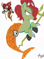 Size: 768x1024 | Tagged: safe, artist:thincunt, derpibooru import, ponified, octopus, pony, sea pony, undead, zombie, zombie pony, female, image, jpeg, mare, neptuna, plants vs zombies, plants vs zombies heroes, trident