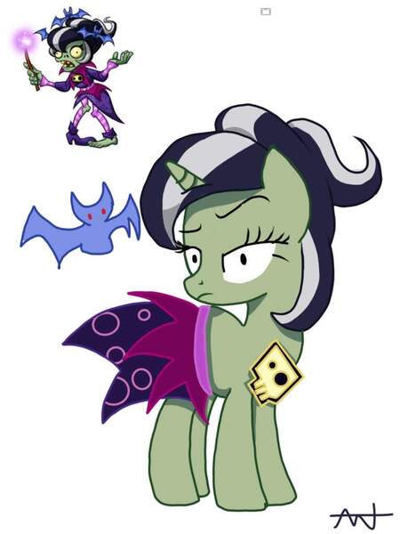 Size: 768x1024 | Tagged: safe, derpibooru import, ponified, pony, undead, unicorn, zombie, zombie pony, clothes, female, horn, image, immortcia, jpeg, mare, plants vs zombies, plants vs zombies heroes, skirt