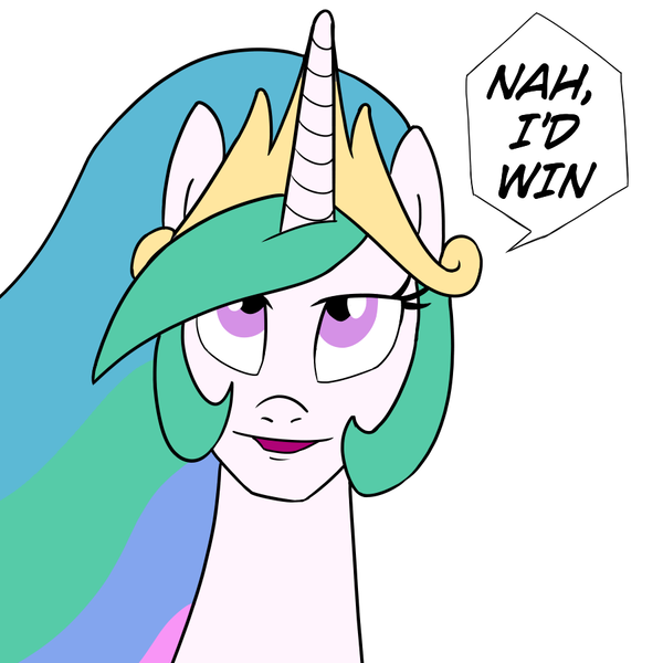 Size: 900x900 | Tagged: safe, artist:unitxxvii, derpibooru import, princess celestia, alicorn, pony, g4, bust, dialogue, female, image, mare, meme, nah i'd win, png, simple background, solo, speech bubble, white background