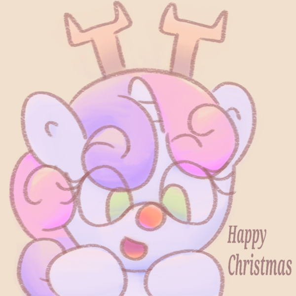 Size: 1000x1000 | Tagged: safe, artist:rosa ushiromiya, derpibooru import, sweetie belle, deer, pony, reindeer, unicorn, g4, christmas, female, foal, holiday, horn, image, looking at you, png, red nosed reindeer, smiling, smiling at you