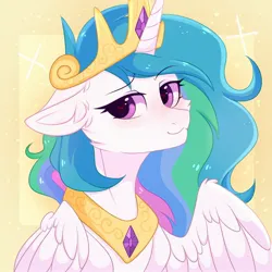 Size: 2160x2160 | Tagged: safe, artist:pesty_skillengton, derpibooru import, princess celestia, alicorn, pony, g4, cheek fluff, crown, cute, cutelestia, ear fluff, eyebrows, eyebrows visible through hair, female, floppy ears, heart, heart eyes, high res, horn, image, jewelry, jpeg, mare, peytral, regalia, solo, wingding eyes, wings