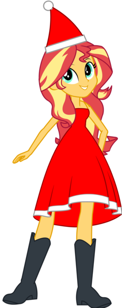 Size: 1418x3557 | Tagged: safe, artist:cartoonmasterv3, derpibooru import, sunset shimmer, human, equestria girls, g4, advent calendar, boots, christmas, christmas 2024, clothes, costume, hat, holiday, image, png, santa claus, santa costume, santa hat, shoes, solo