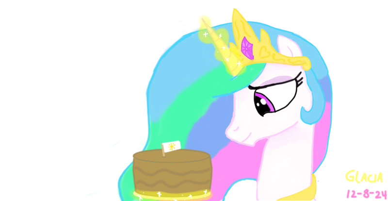 Size: 859x445 | Tagged: safe, artist:glacialfeather, derpibooru import, princess celestia, pony, g4, cake, cakelestia, food, image, png