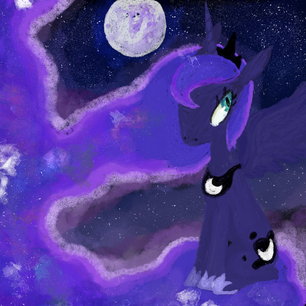 Size: 1000x1000 | Tagged: safe, artist:weinerina, derpibooru import, princess luna, alicorn, pony, g4, female, image, mare, mare in the moon, moon, outdoors, png, solo