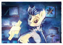 Size: 2560x1859 | Tagged: safe, artist:lilacclime, derpibooru import, oc, unofficial characters only, fluffy pony, pony, digital art, image, jpeg, looking at you, male, room, stallion, traditional art, watermark