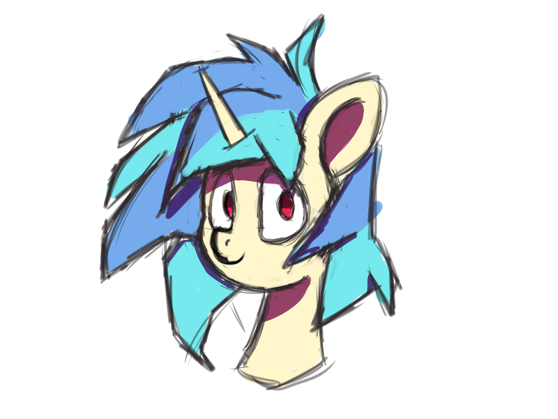 Size: 3200x2400 | Tagged: safe, artist:sodablitzed, derpibooru import, vinyl scratch, unicorn, g4, bust, horn, image, looking at you, missing accessory, png, portrait, red eyes