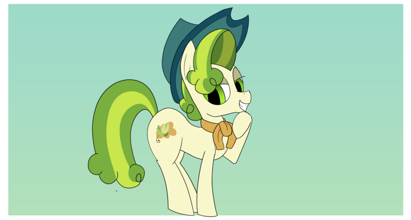 Size: 4026x2160 | Tagged: safe, artist:suryfromheaven, derpibooru import, pistachio, earth pony, pony, g4, butt, clothes, hat, image, looking at you, male, my little pony, my little pony best gift ever, plot, png, scarf, stallion