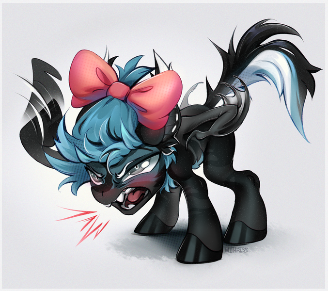 Size: 2863x2536 | Tagged: safe, artist:mithriss, derpibooru import, oc, unofficial characters only, bat pony, pony, bow, chibi, clothes, evil, fangs, image, male, png, solo, stallion, wings