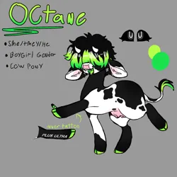 Size: 1500x1500 | Tagged: safe, artist:octanez, derpibooru import, oc, oc:octane, cow, cow pony, apex legends, gray background, image, png, reference, reference sheet, simple background, udder