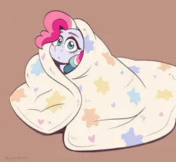 Size: 2176x2000 | Tagged: safe, artist:skysorbett, derpibooru import, oc, oc:sky sorbet, pony, blanket, blanket burrito, colored sketch, female, image, looking at you, mare, png, simple background, sketch, solo