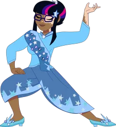 Size: 1677x1843 | Tagged: safe, artist:prixy05, derpibooru import, twilight sparkle, human, g4, clothes, dark skin, dress, gala dress, glasses, humanized, image, png, simple background, solo, transparent background, vitiligo