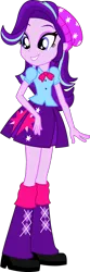 Size: 839x2527 | Tagged: safe, artist:dustinwatsongkx, derpibooru import, starlight glimmer, human, equestria girls, g4, beanie, boots, clothes, clothes swap, cutie mark, cutie mark on clothes, eyeshadow, female, hat, image, makeup, png, shoes, skirt, smiling, solo, transformation